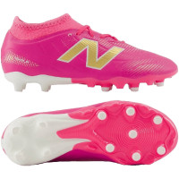 New Balance Tekela V5 Team Gras Voetbalschoenen (FG) Kids Felroze Wit Goud