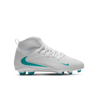 Nike Phantom 6 High Club Gras / Kunstgras Voetbalschoenen (MG) Kids Wit Turquoise