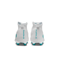 Nike Phantom 6 High Club Gras / Kunstgras Voetbalschoenen (MG) Kids Wit Turquoise