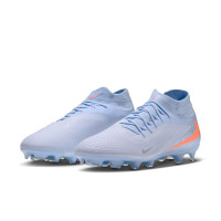 Nike Phantom 6 High Academy Gras / Kunstgras Voetbalschoenen (MG) Lichtblauw Oranje Zilvergrijs