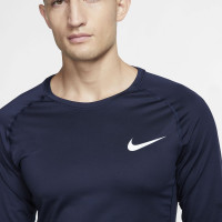 Nike Pro Ondershirt Lange Mouwen Donkerblauw Wit