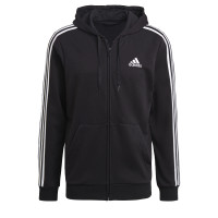 adidas Essentials 3-Stripes Full-Zip Hoodie Zwart Wit