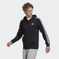 adidas Essentials 3-Stripes Full-Zip Hoodie Zwart Wit