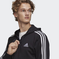 adidas Essentials 3-Stripes Full-Zip Hoodie Zwart Wit