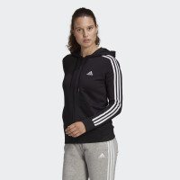 adidas Essentials French Terry 3-Stripes Full-Zip Hoodie Dames Zwart Wit