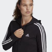 adidas Essentials French Terry 3-Stripes Full-Zip Hoodie Dames Zwart Wit