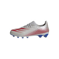 Adidas X Ghosted.3 Grass/Artificial Turf Chaussure de Chaussures de Foot (MG) Enfant Gris Rouge Bleu